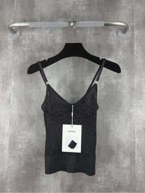 ❌sold❌🚩steal Authentic CHANEL Metallic Knit V-Neck Camisole - Black